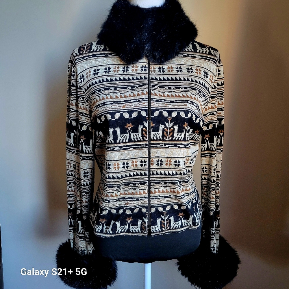 Patterned Black and Tan Women's Jacket